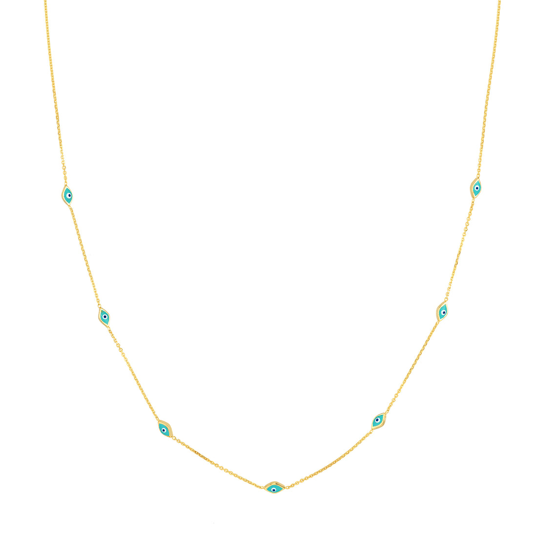 Turquoise Enamel Evil Eye Station Necklace