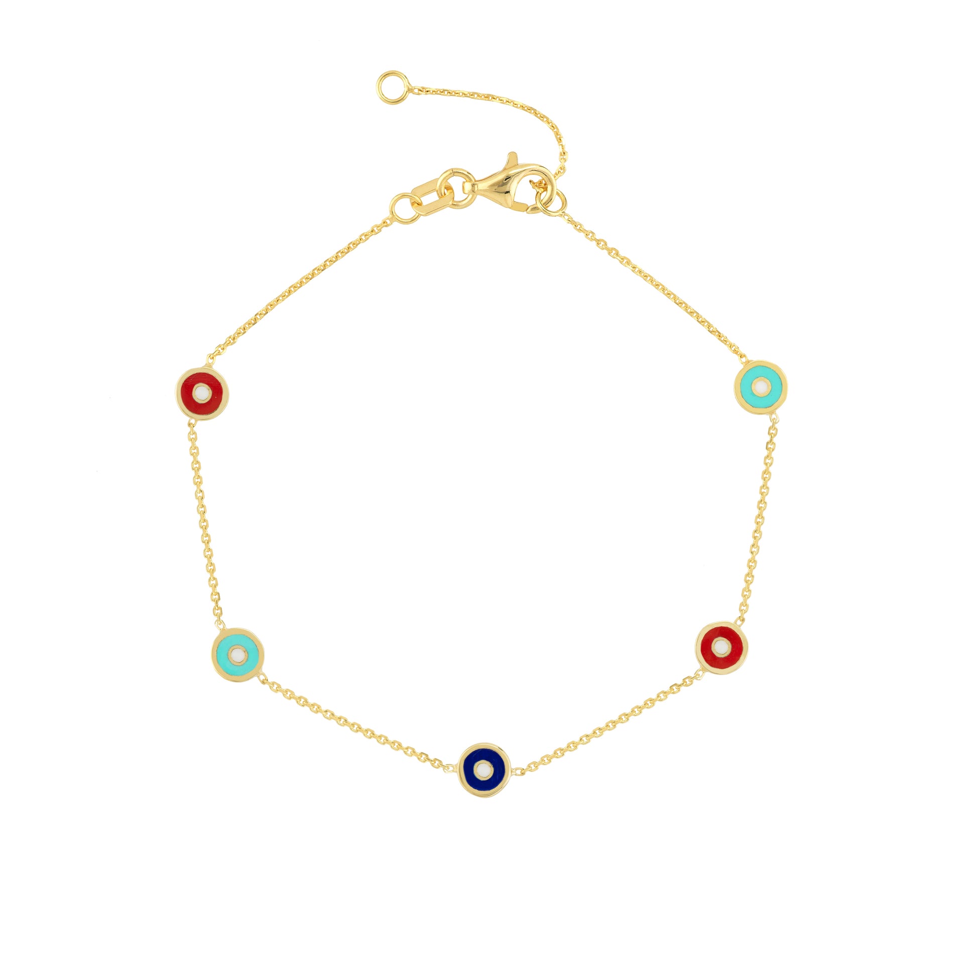 Mixed Enamel Round Evil Eye Station Bracelet