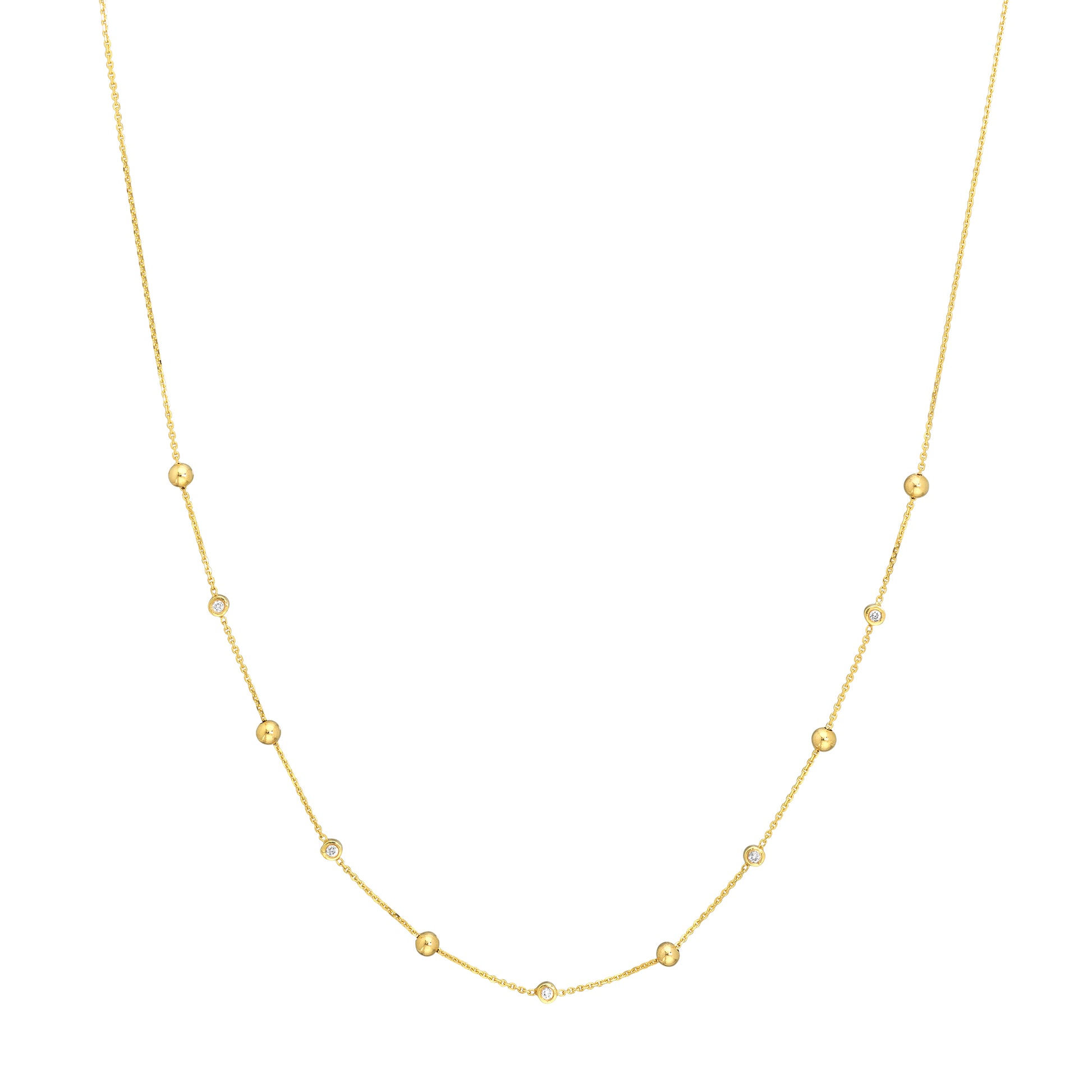 Alternating Bezel Diamond & Bead Necklace