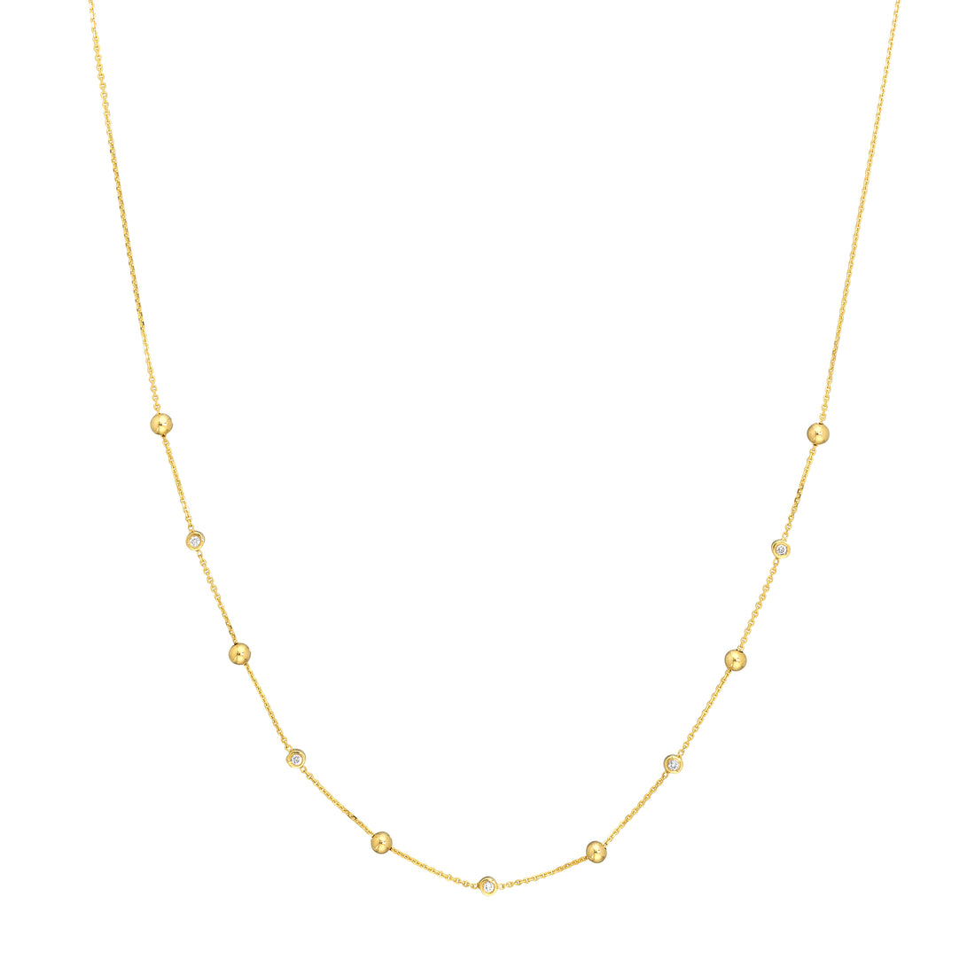 Alternating Bezel Diamond & Bead Necklace