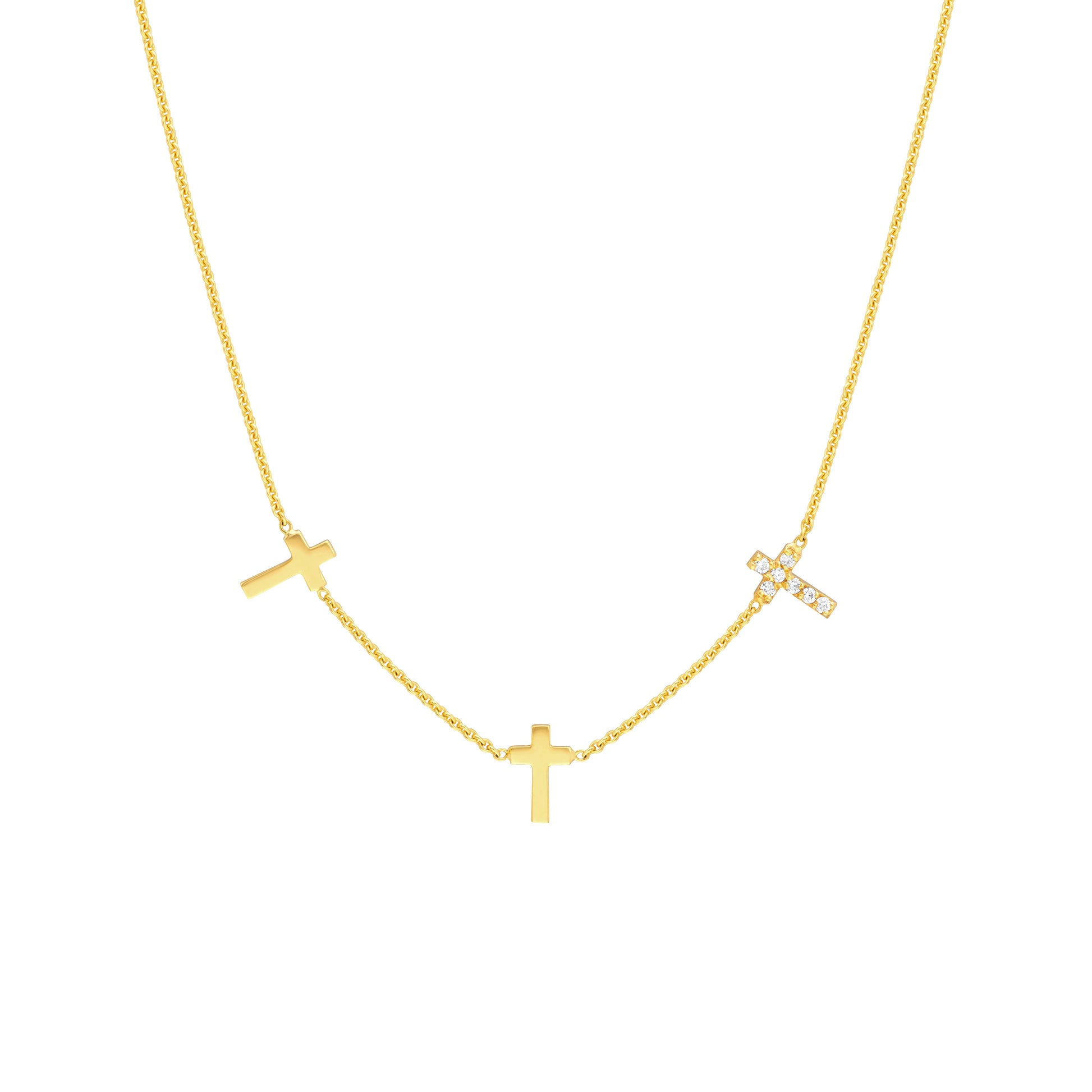 Triple Cross with Diamond Necklace