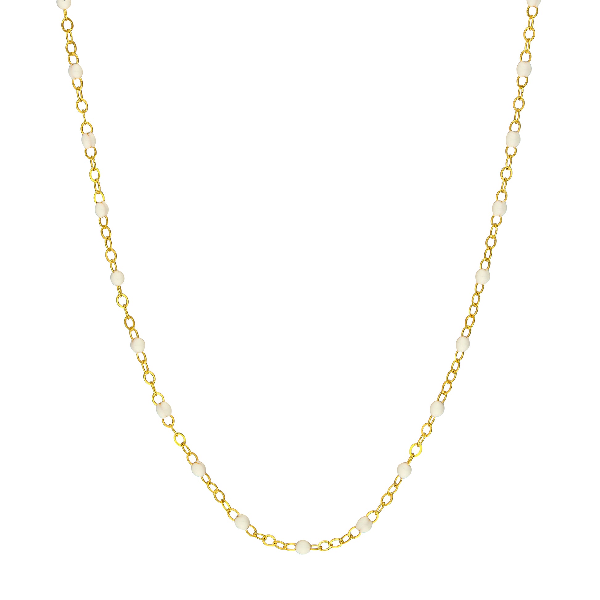 White Enamel Bead on Piatto Chain