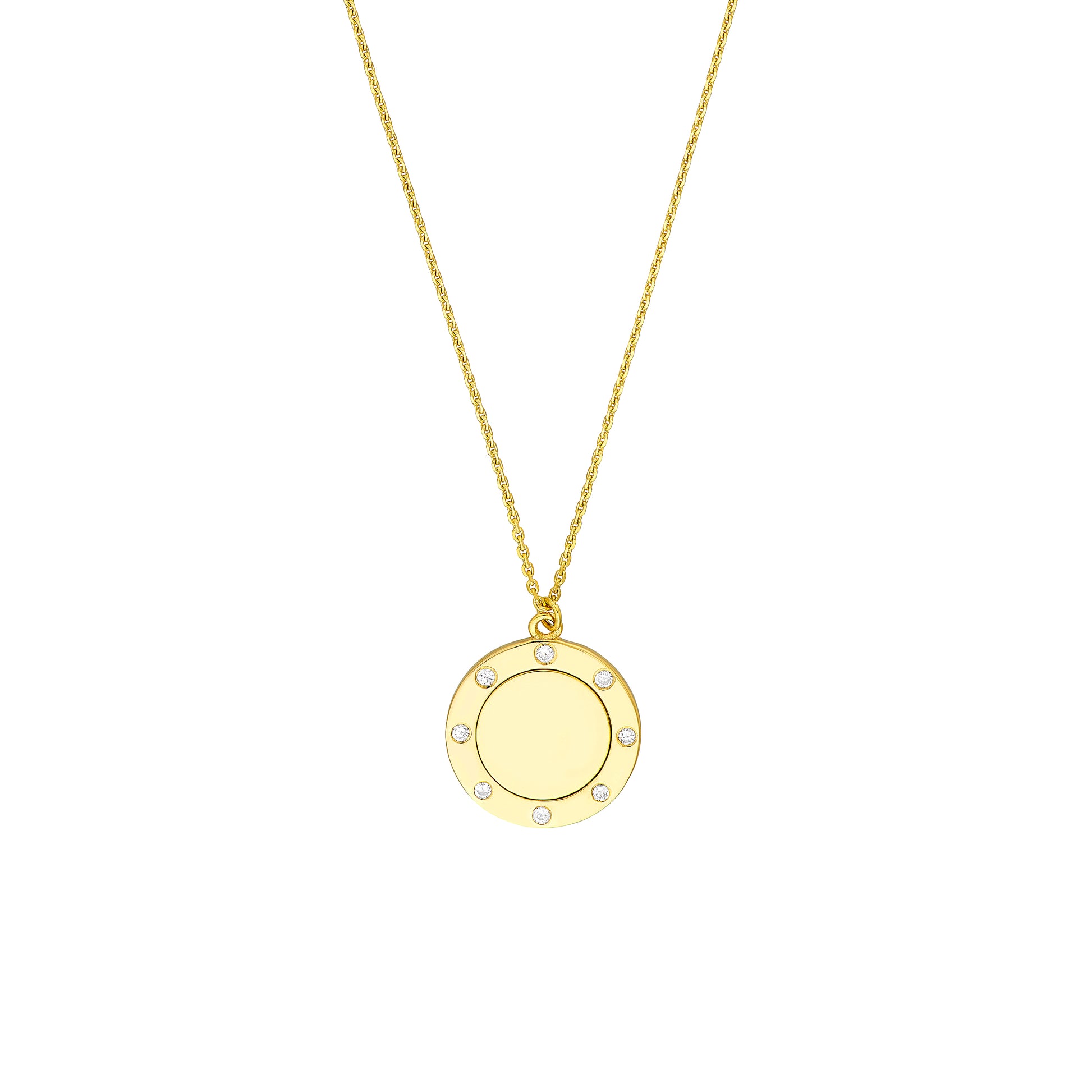 Diamond Trim Disc Medallion Necklace