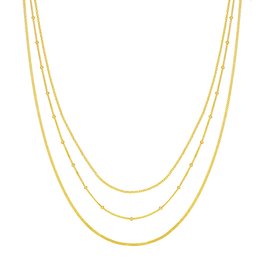 Rolo/Saturn/Curb Triple Chain Necklace