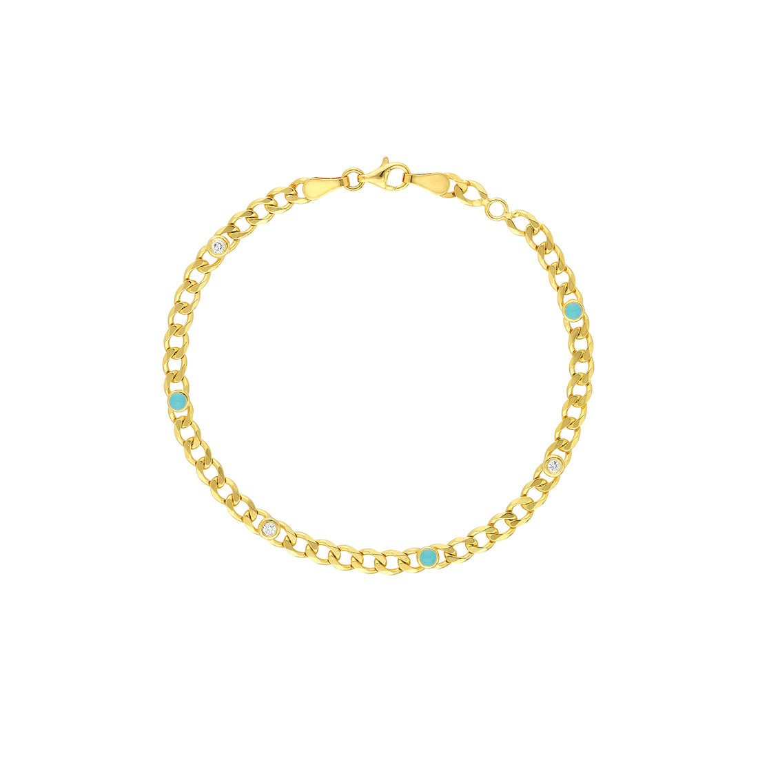 Diamond & Turquoise Enamel Curb Chain Bracelet