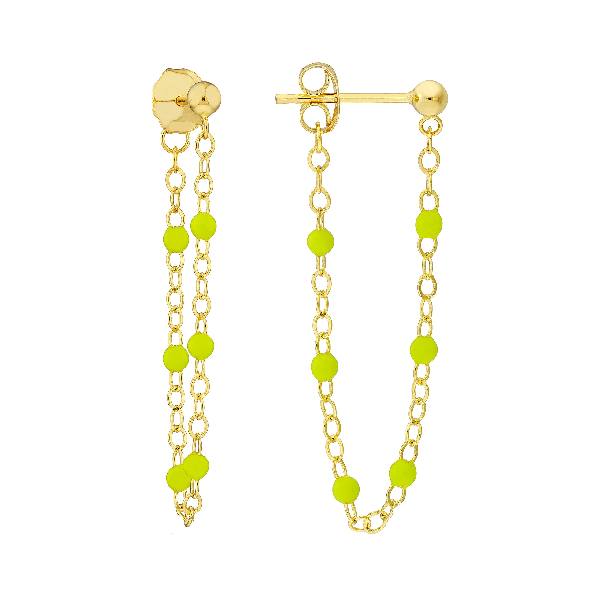 6 Beads Green Enamel Front to Back Earrings