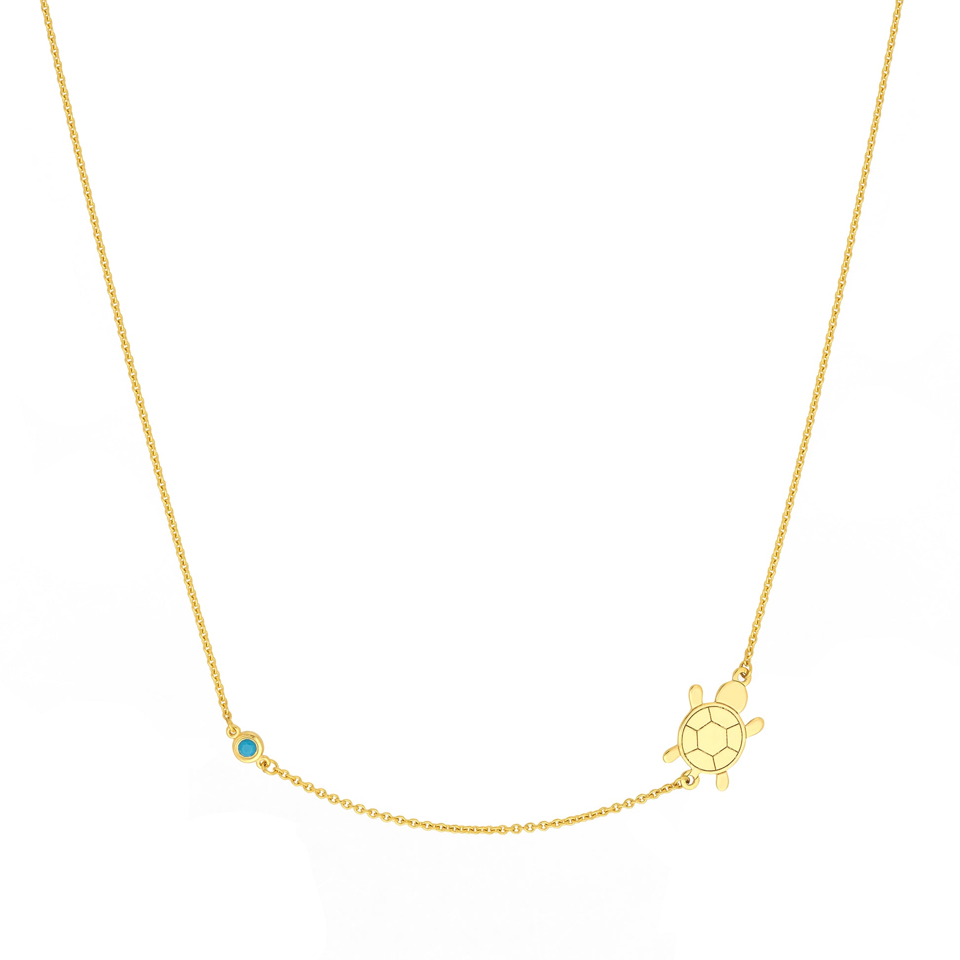 Sideways Floating Turtle and Turq Bezel Necklace