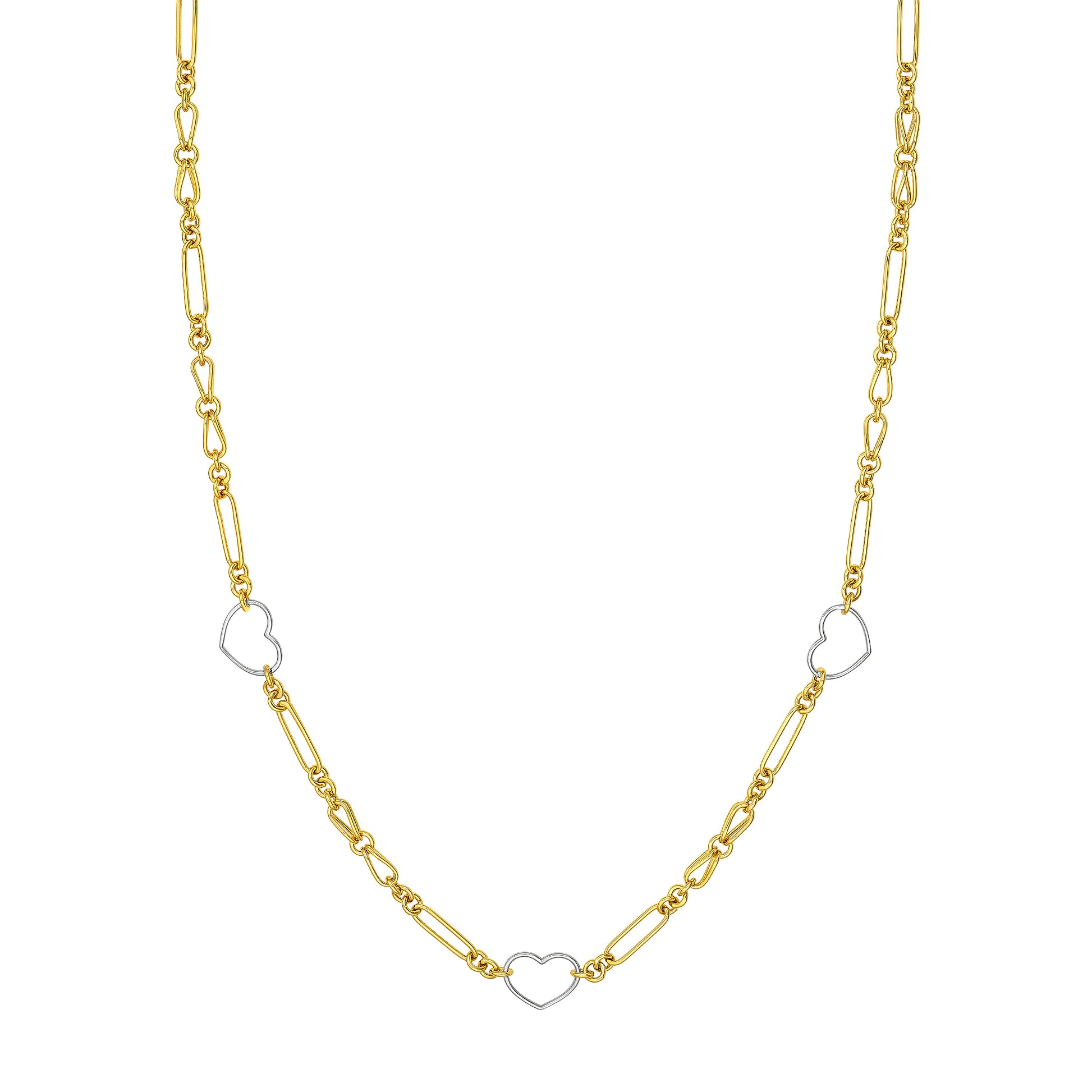 Two Tone Heart and Link Station Necklace