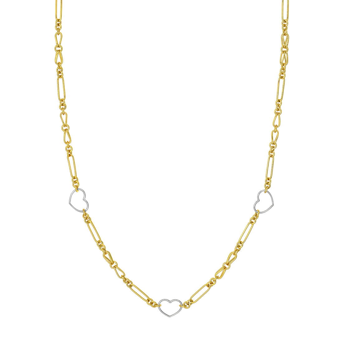 Two Tone Heart and Link Station Necklace