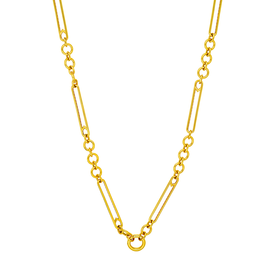Oval & Round Link Push Lock Necklace
