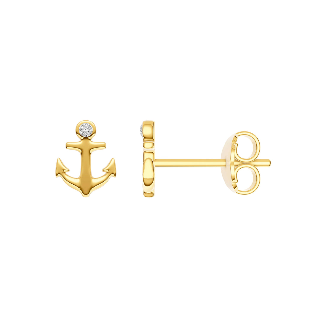 Diamond Anchor Stud Earrings