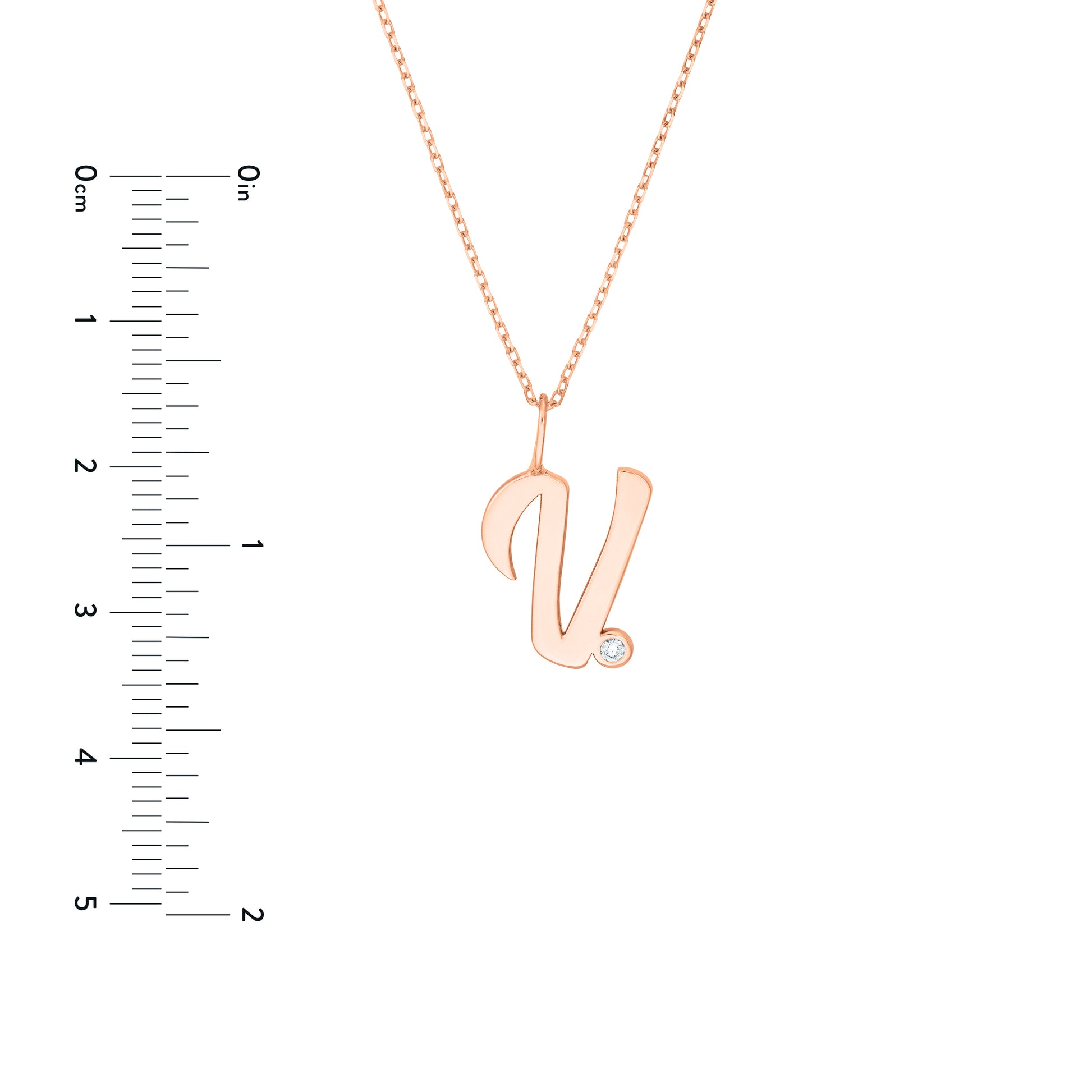 Script V with Diamond Bezel Necklace