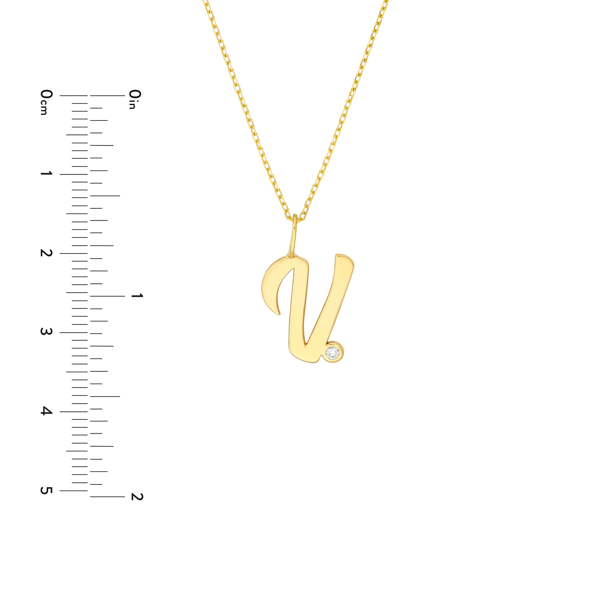 Script V with Diamond Bezel Necklace