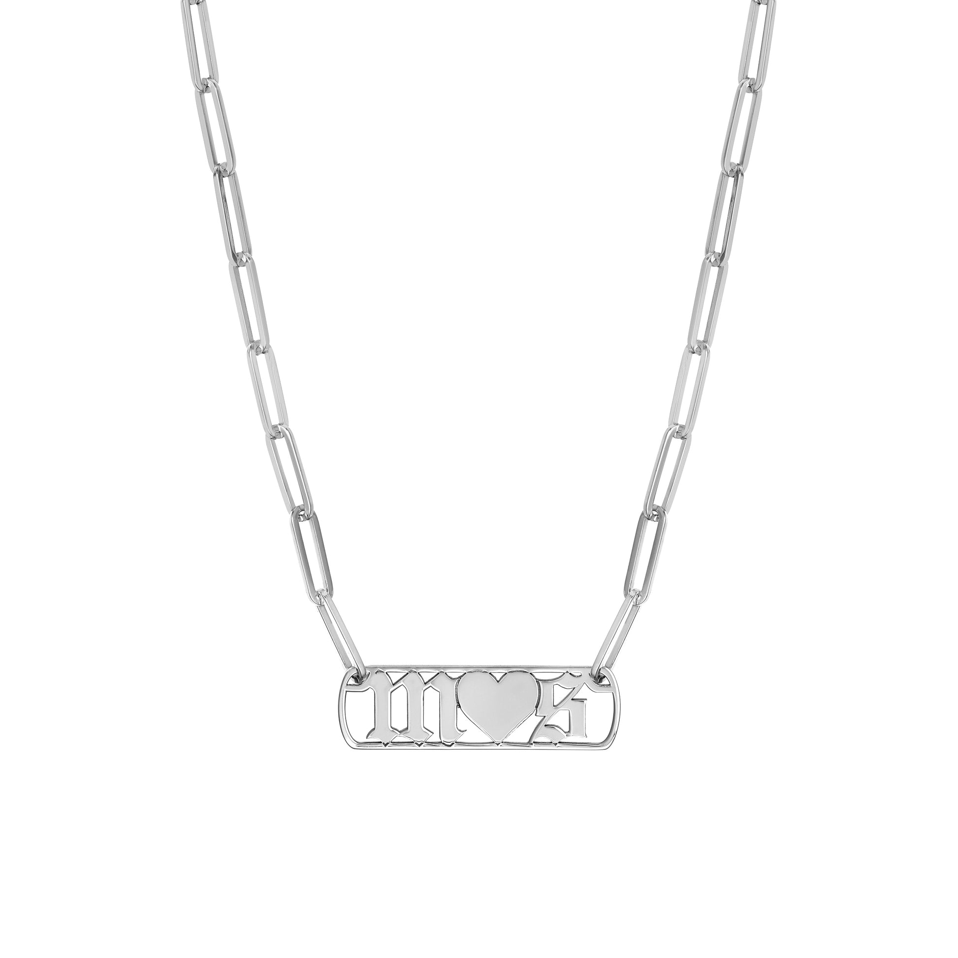 Gothic Initials with Heart Paper Clip Necklace