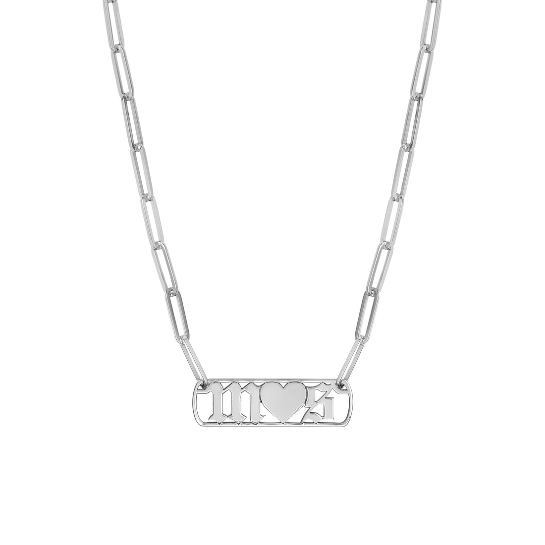 Gothic Initials with Heart Paper Clip Necklace