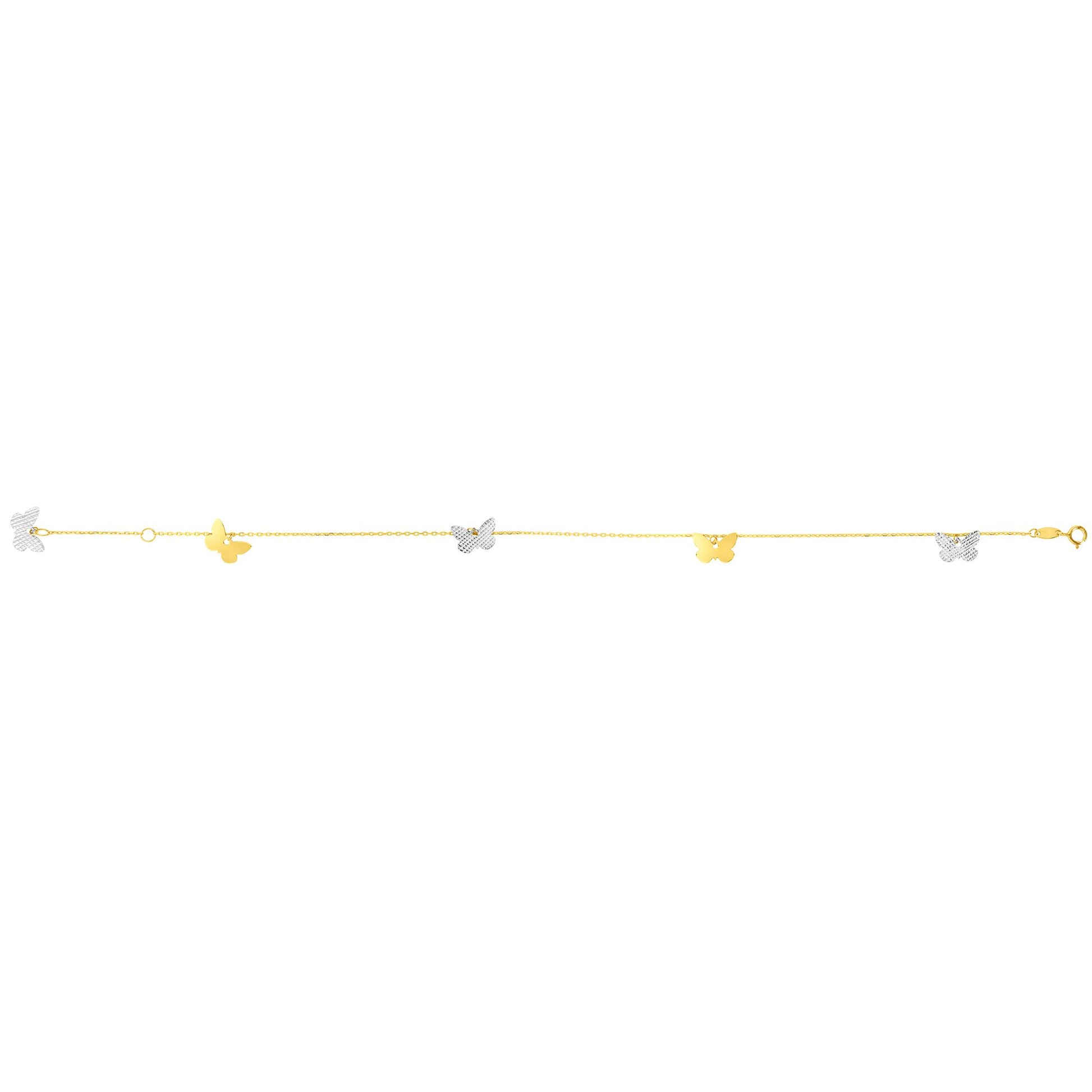 14K Two-tone Gold Butterfly Anklet