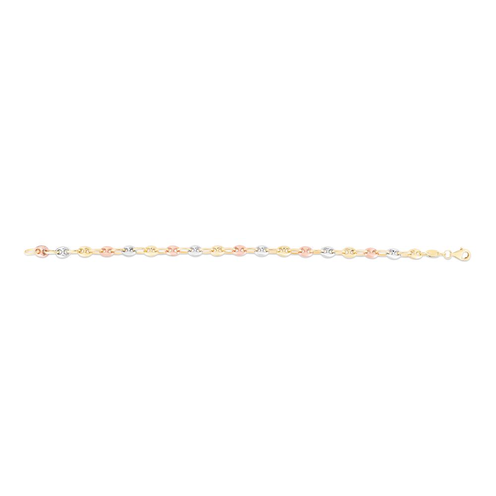 14K Tri-color Gold Puffed Mariner Link Anklet