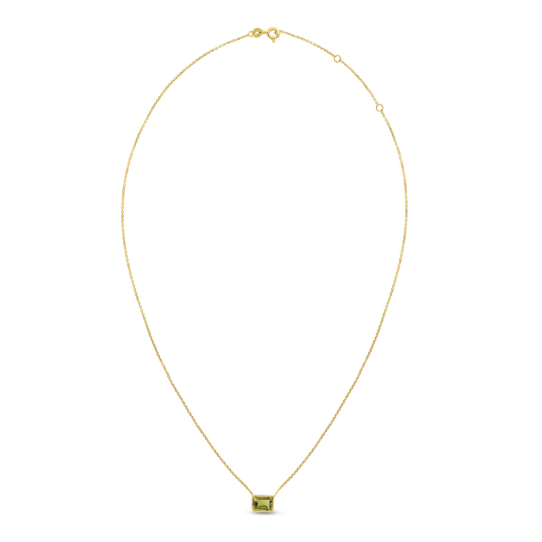 14K Gold Emerald Cut Peridot Necklace