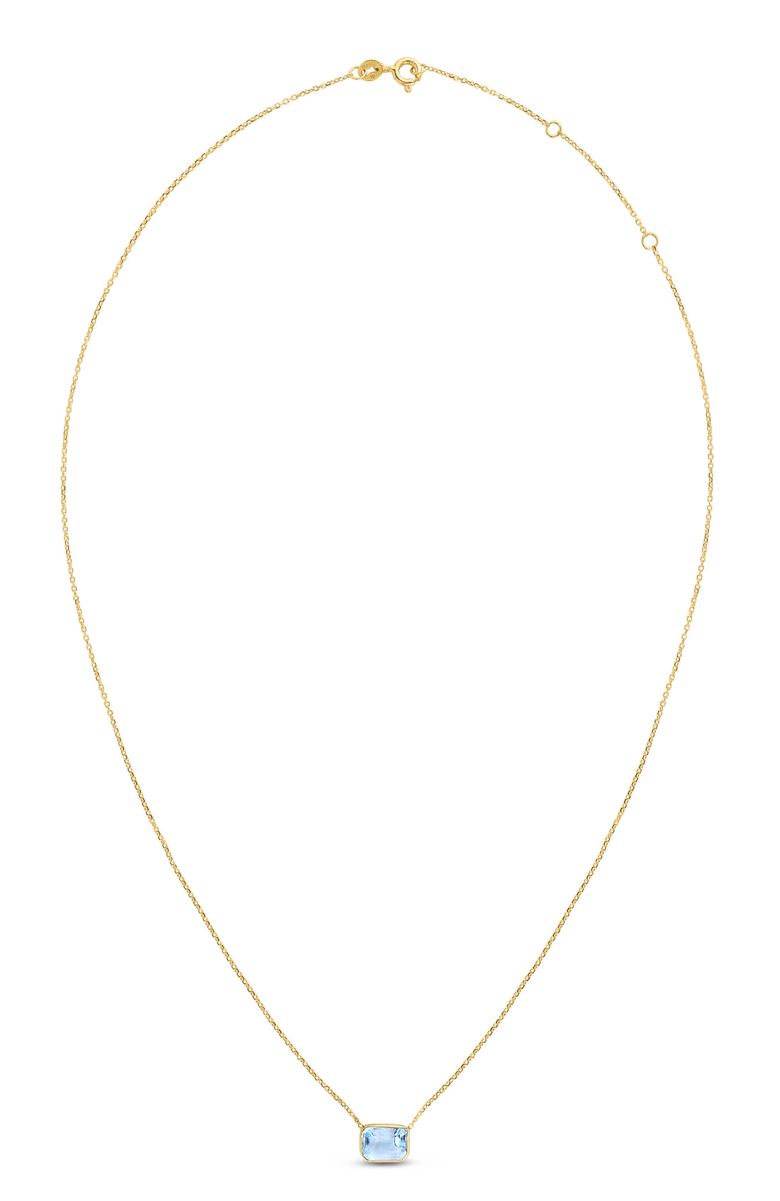 14K Gold Emerald Cut Blue Topaz Necklace
