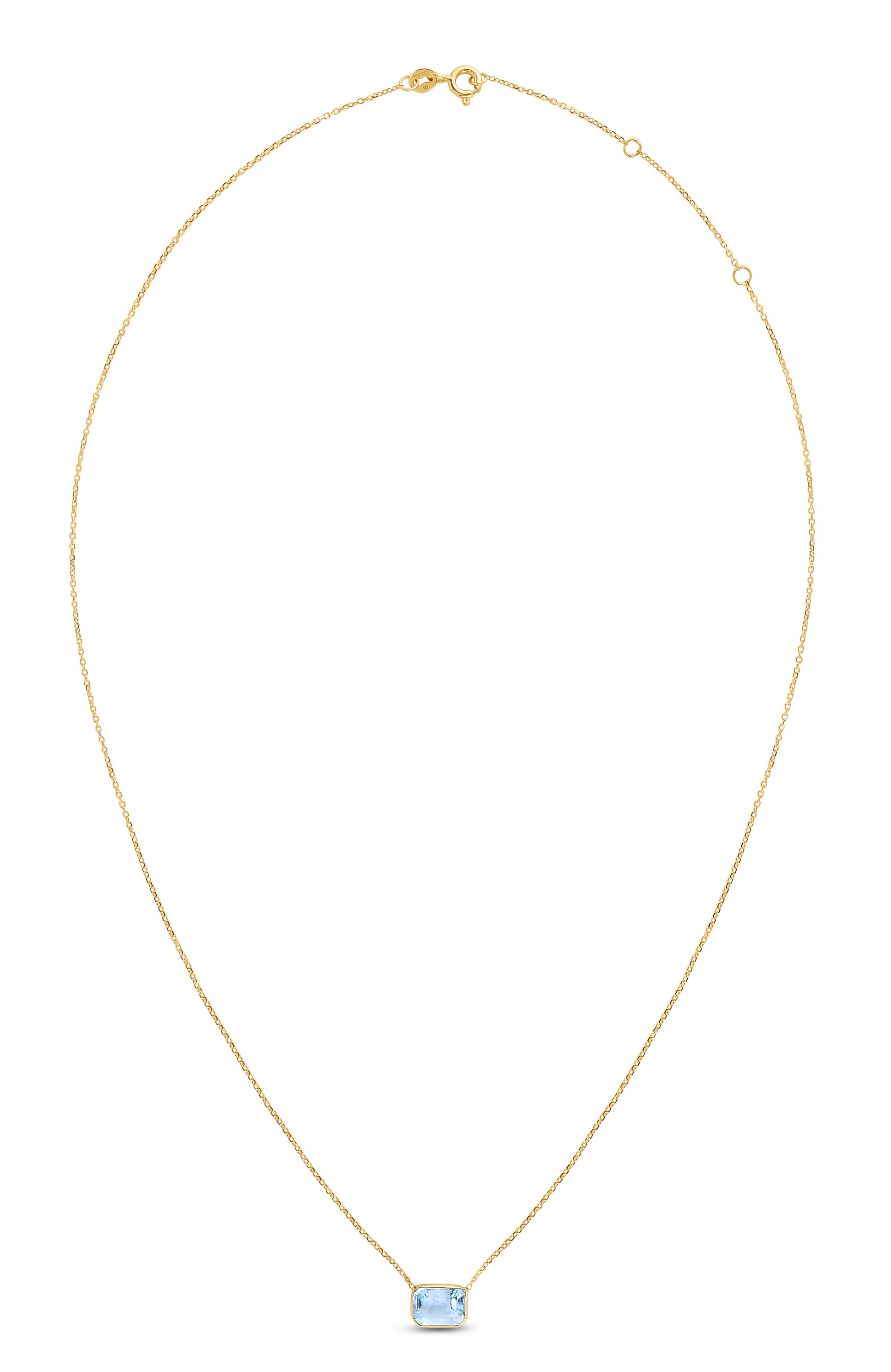 14K Gold Emerald Cut Blue Topaz Necklace