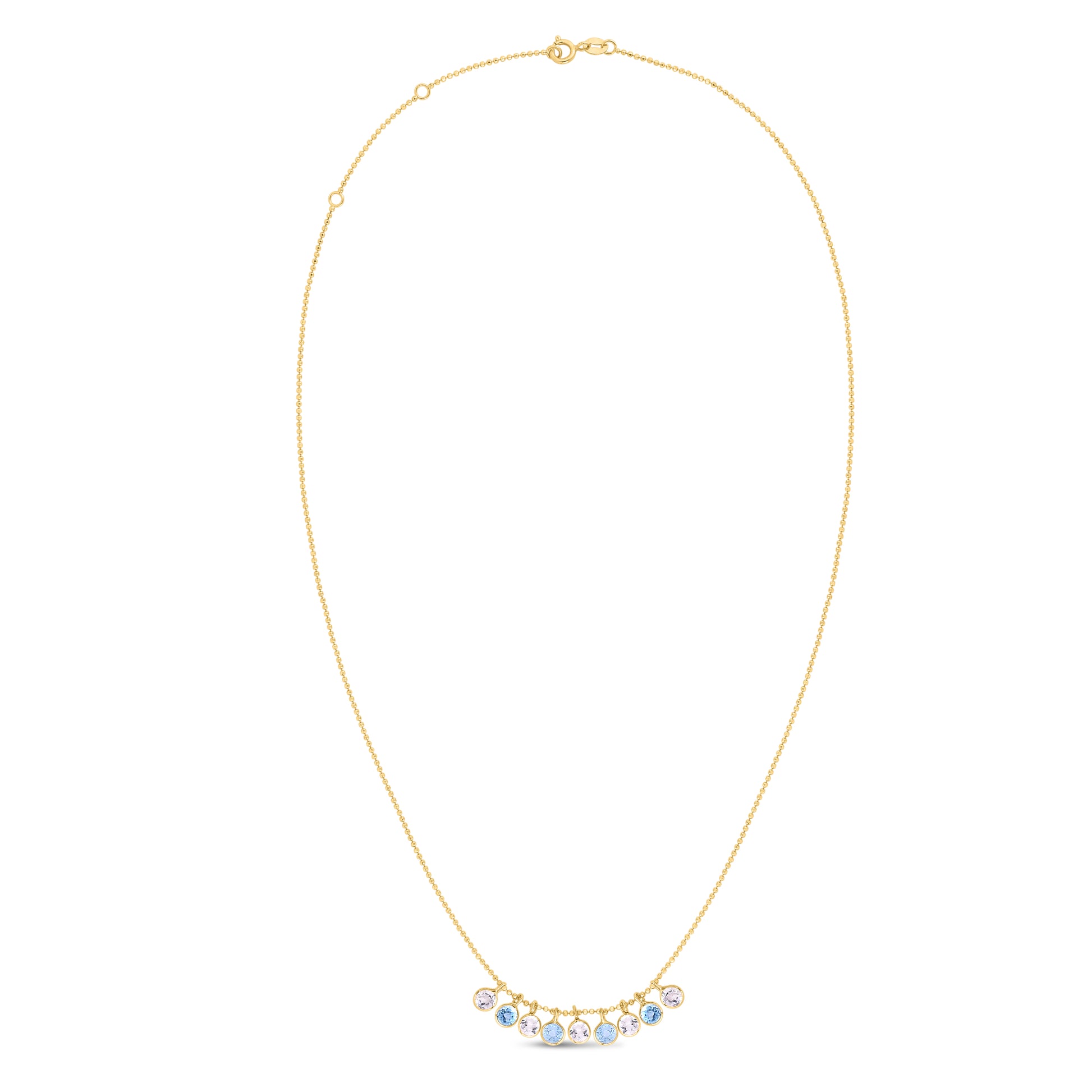 14K Gold Blue and White Topaz Dancing Drop Necklace