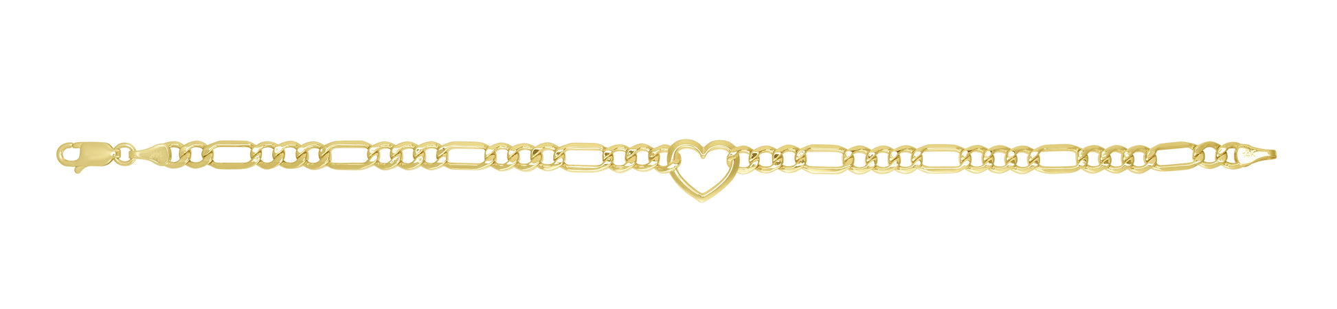 14K Heart Figaro Chain Bracelet