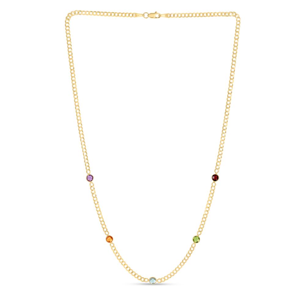14K Multi Gemstone Curb Chain Necklace