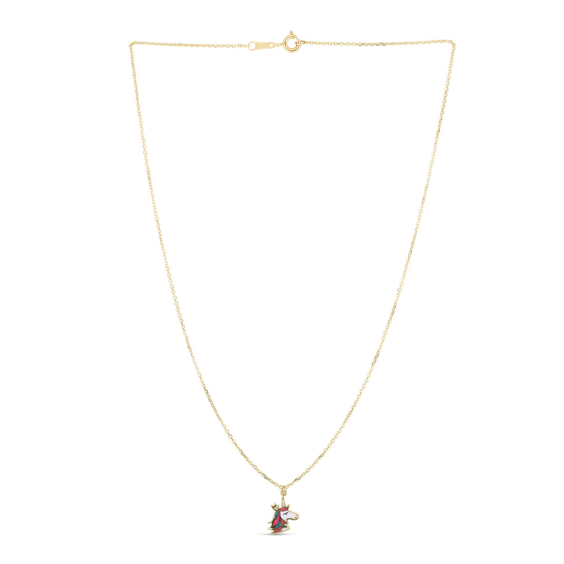 14K Gold Enamel Unicorn Necklace