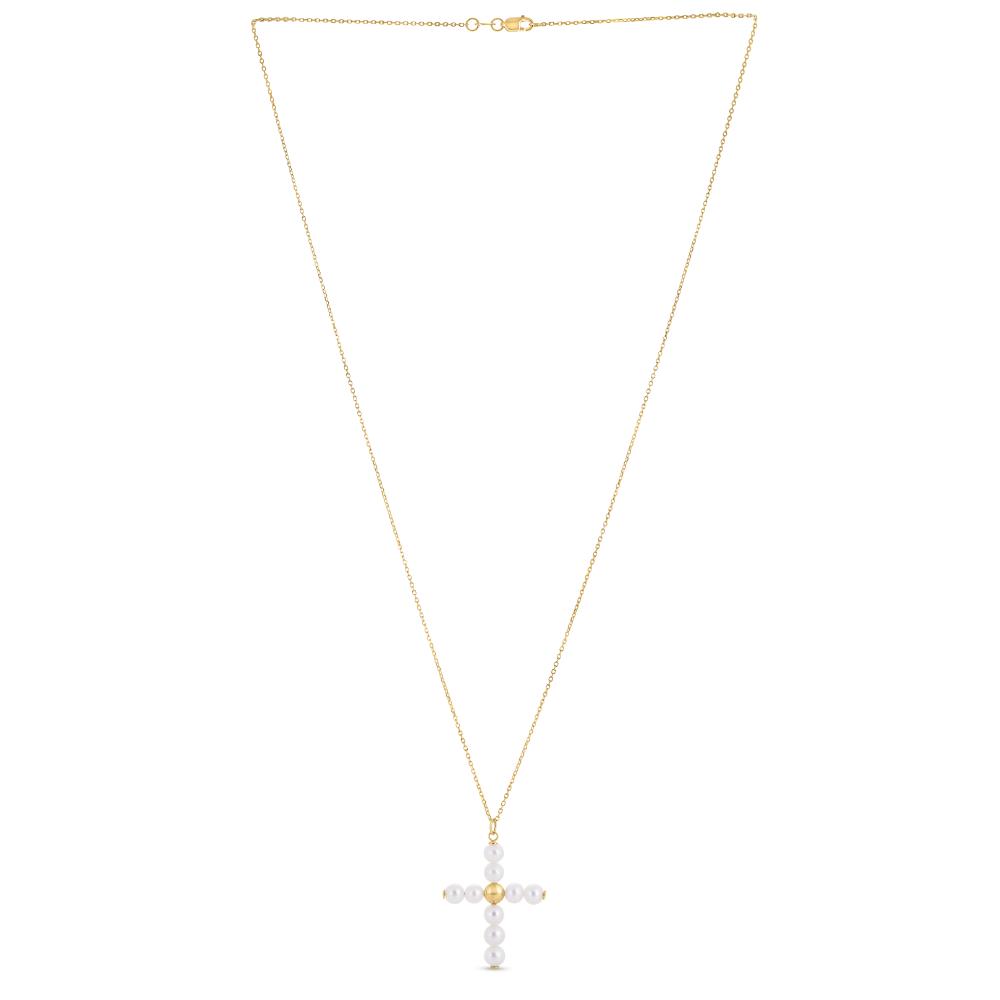 14K Gold Pearl Cross Pendant