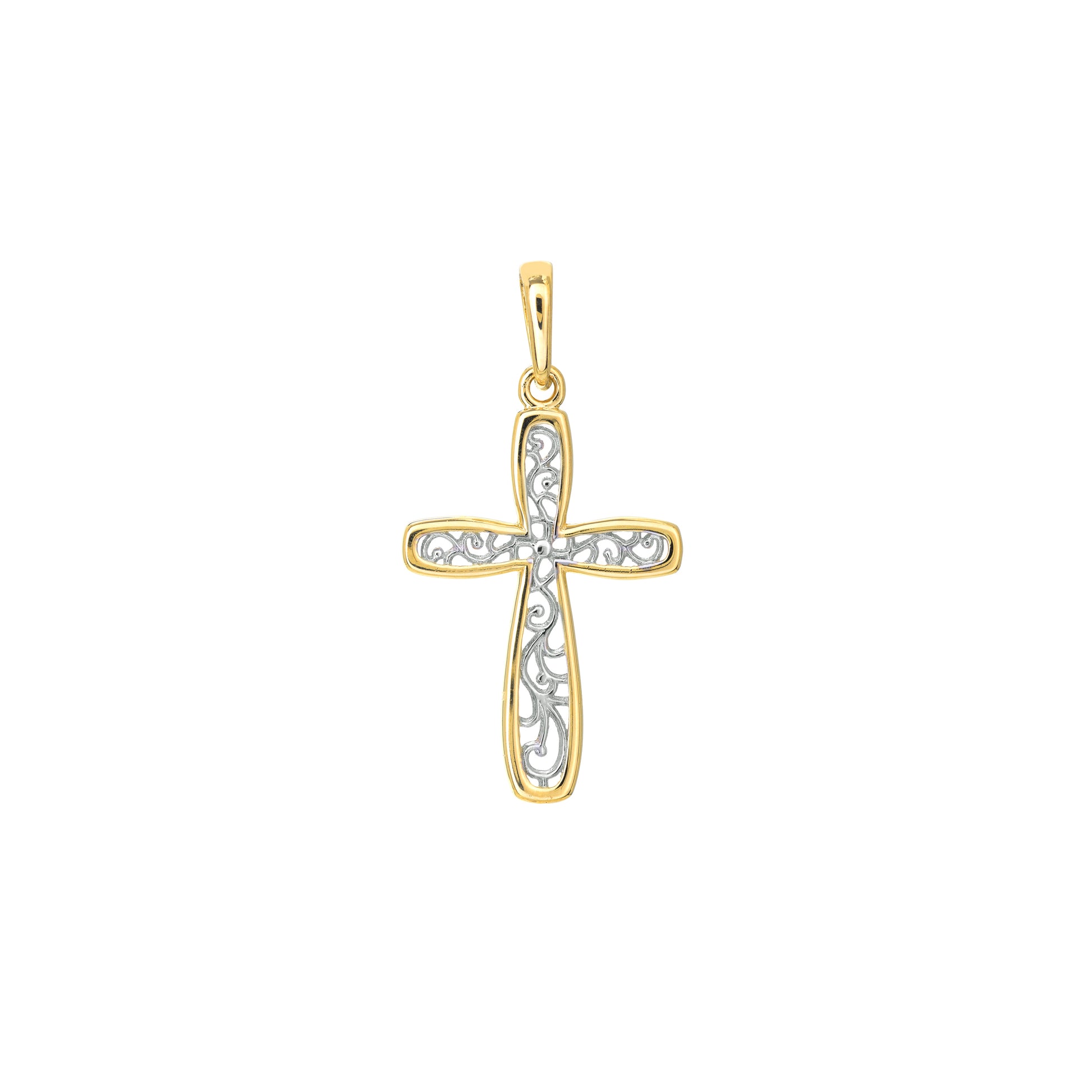 Two-tone Framed Vine Cross Pendant