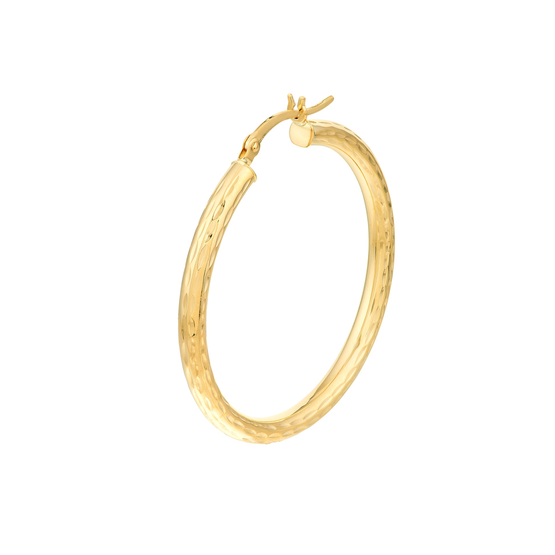 3x35mm Full Diamond-Cut Hoop Earrings