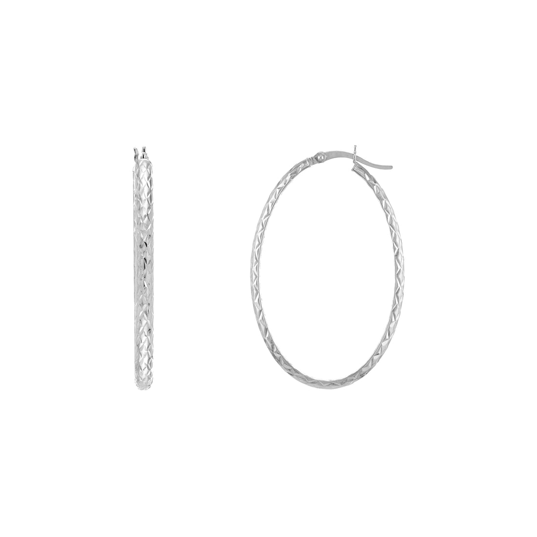 3mm x 42mm Diamond-Cut Oval Hoop Earrings