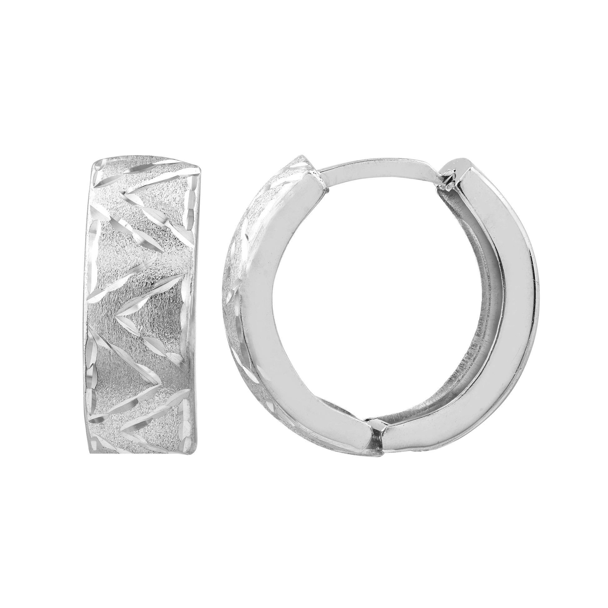 Sterling Silver Diamond-Cut Triangle Hoop Earrings