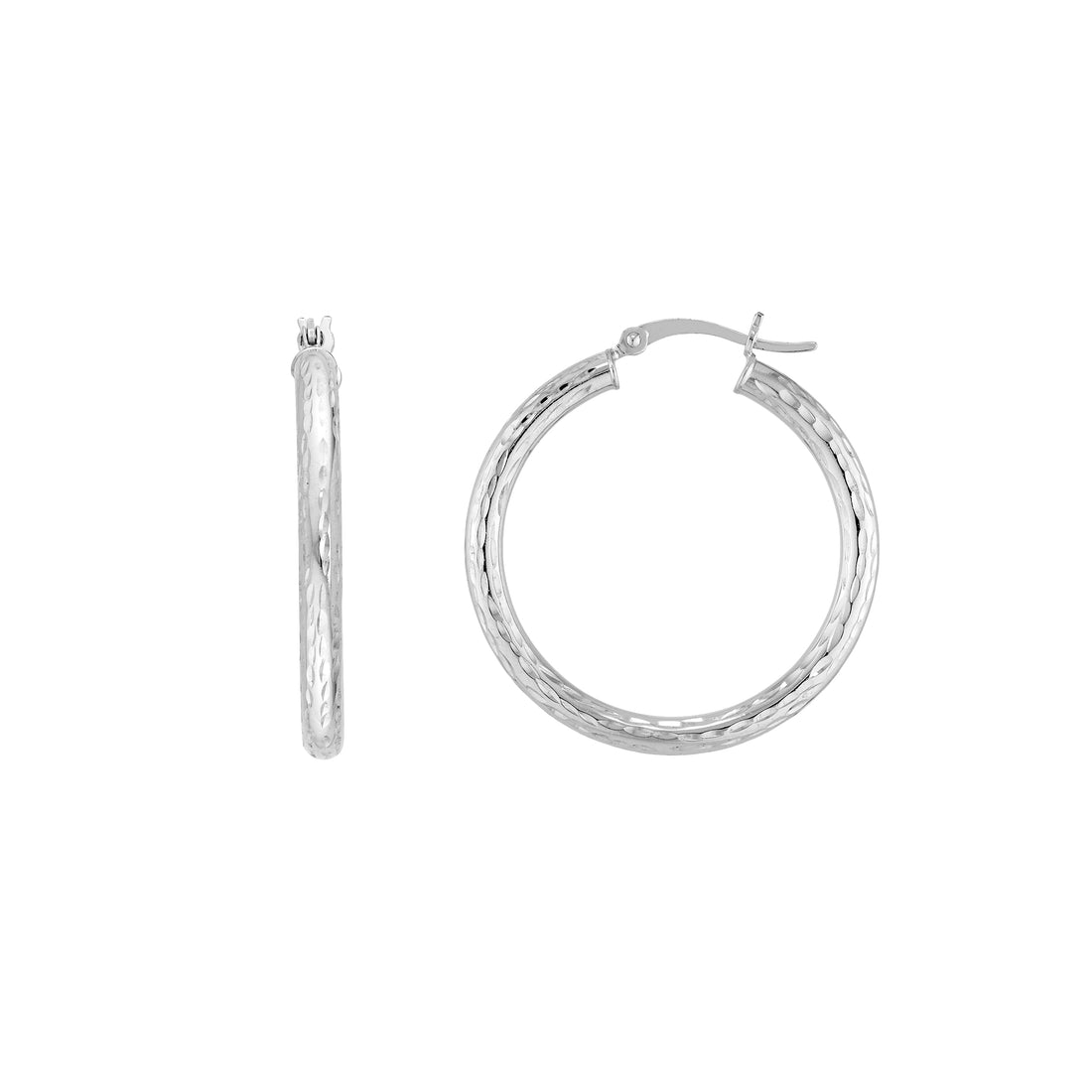Sterling Silver 3mm x 30mm Diamond-Cut Hoop Earrings