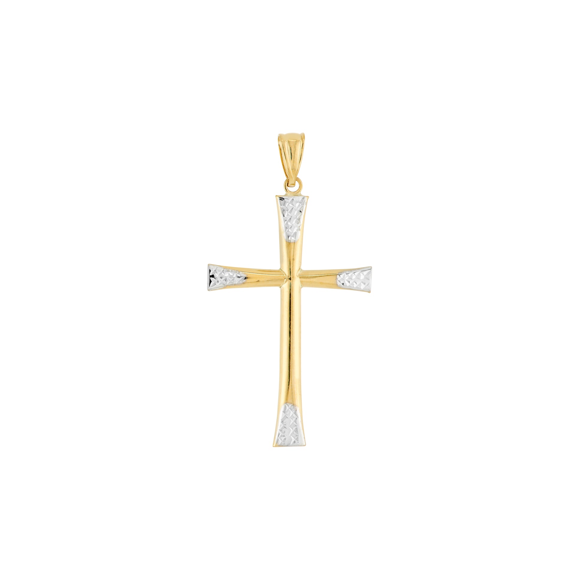 Two-Tone Diamond-Cut Tipped Cross Pendant