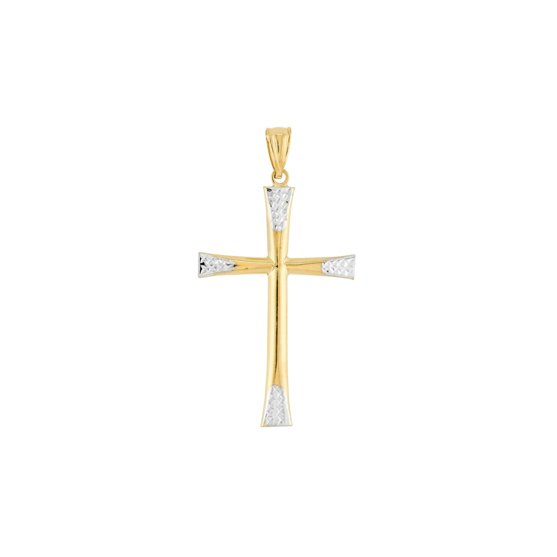 Two-Tone Diamond-Cut Tipped Cross Pendant