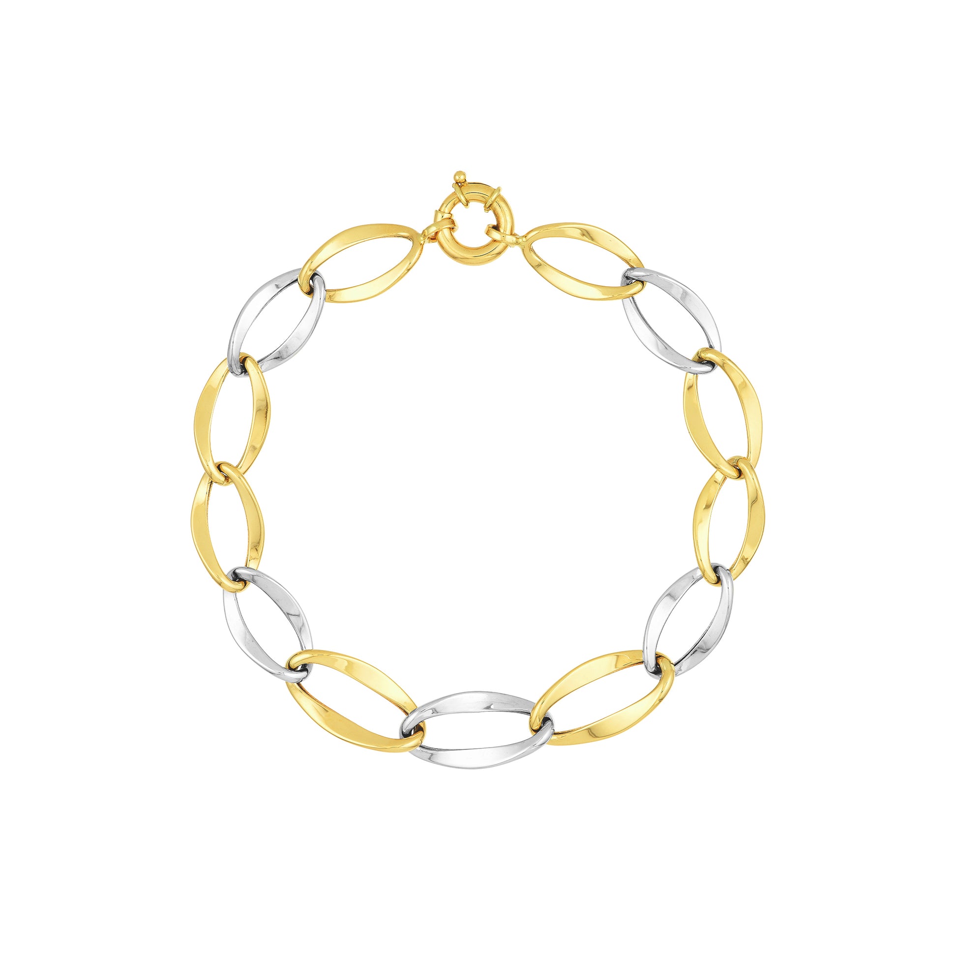 Two-Tone Flat Open Oval Link Bracelet