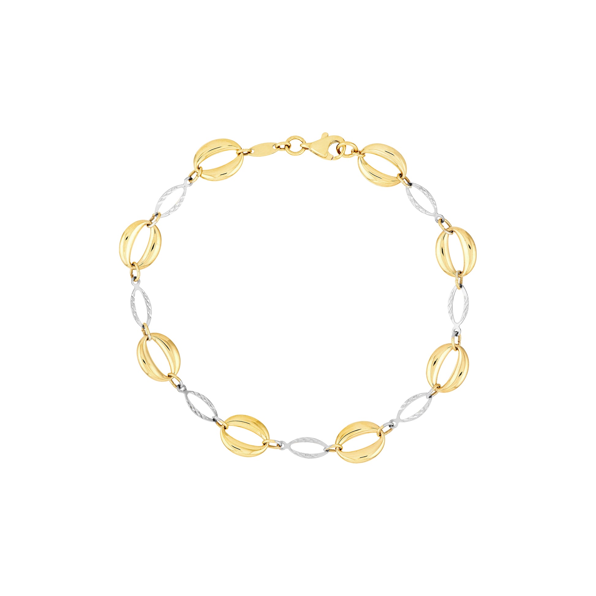 Two-Tone Puffed and Diamond-Cut Oval Link Bracelet