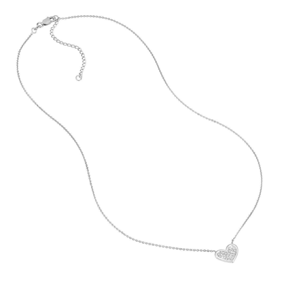 Sterling Silver CZ-Filled Heart Adjustable Necklace