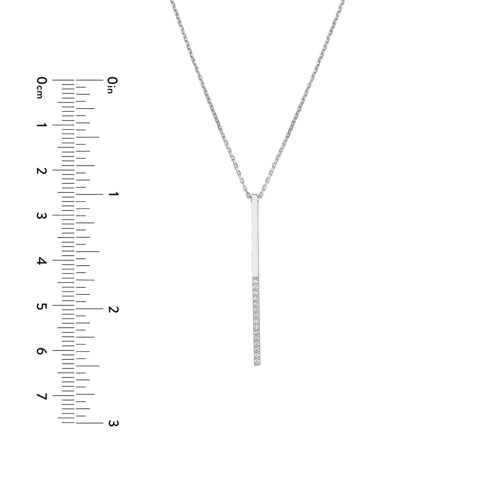Sterling Silver Half-CZ Vertical Bar Adjustable Necklace