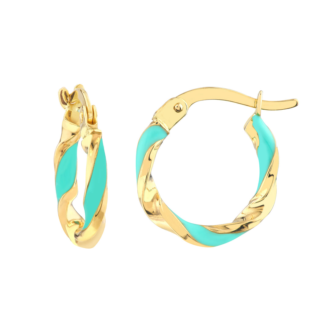 Medium Turquoise Enamel Round Twist Hoops