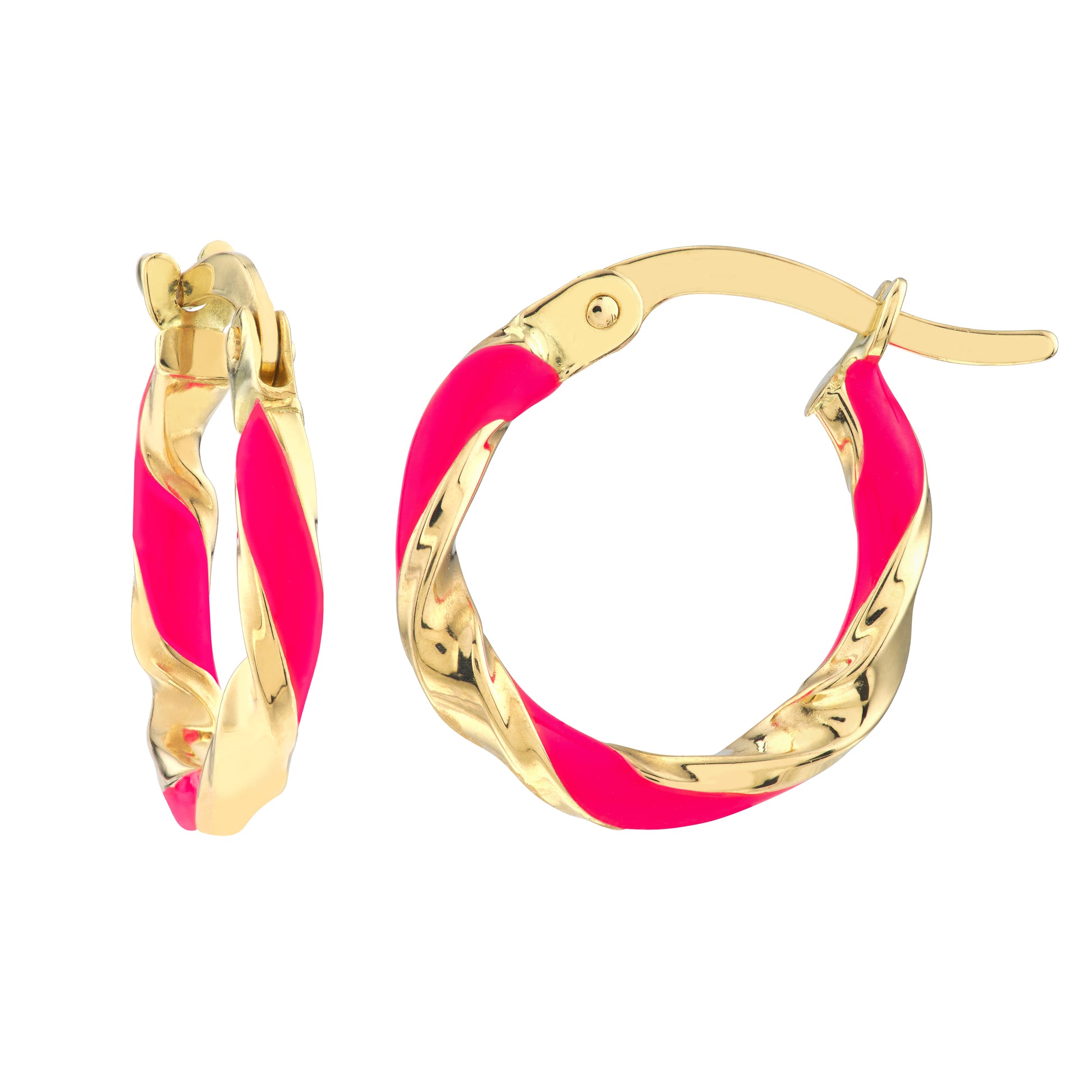 Medium Neon Pink Enamel Round Twist Hoops