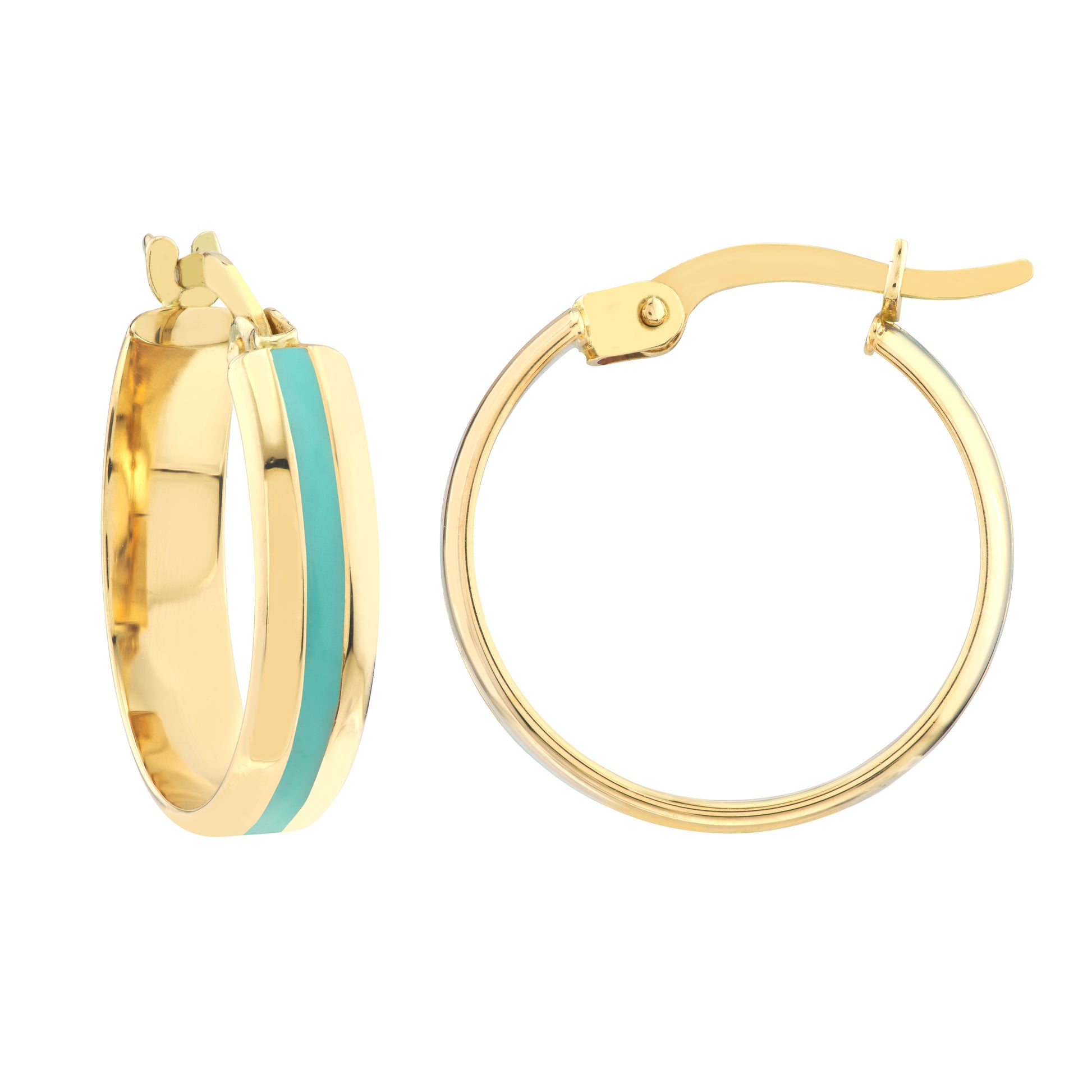 Medium Turquoise Enamel Round Hoops