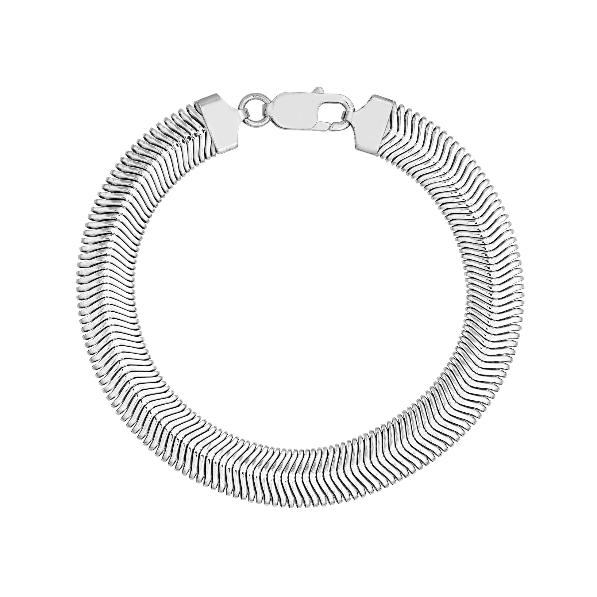 Sterling Silver 10mm Flat Oval Snake Bracelet