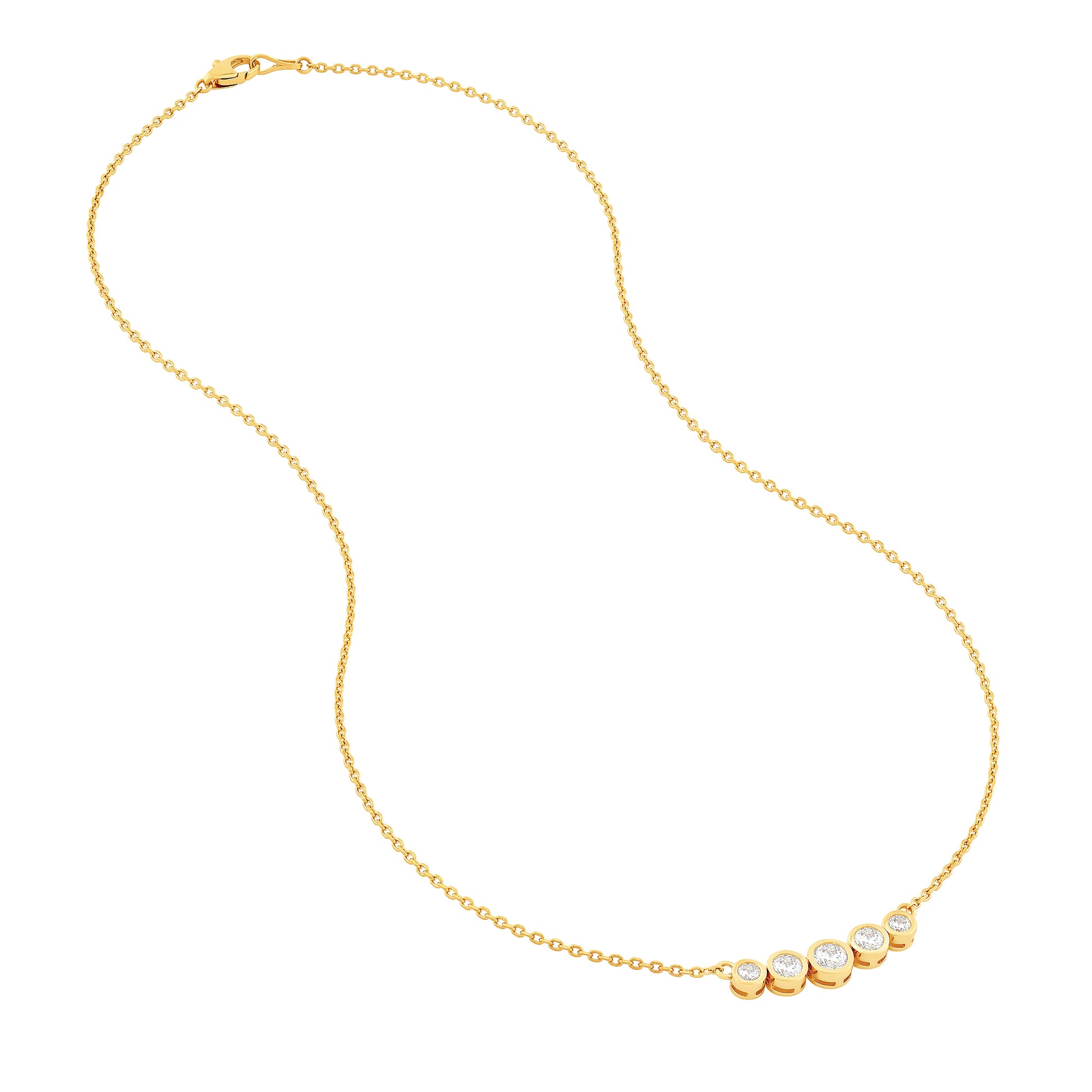 Bezel Set 5 Stone Graduated Diamond Necklace