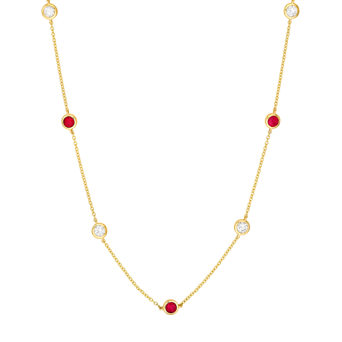 3/8tcw Diamond & Ruby Bezel Station Necklace
