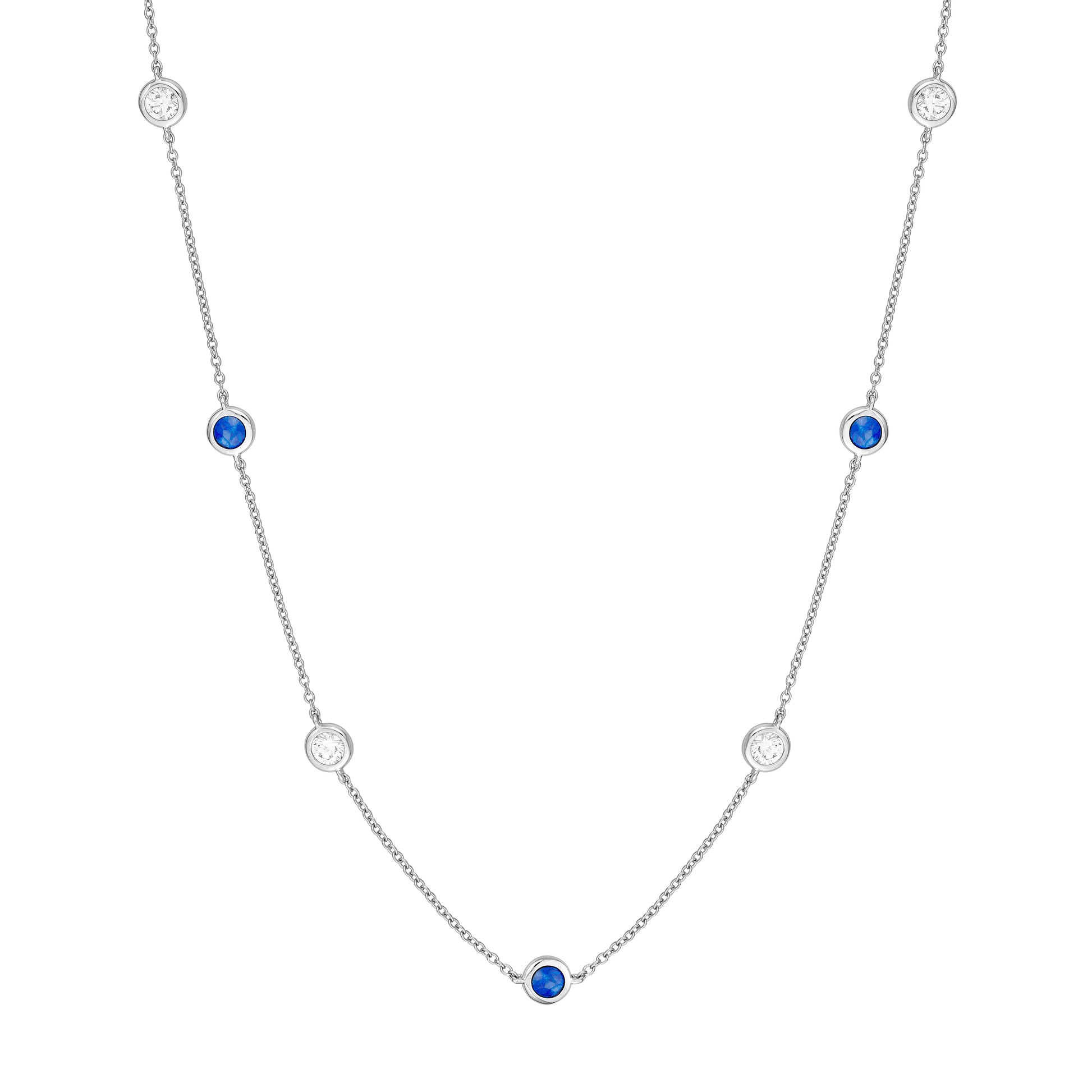 3/8tcw Diamond & Sapphire Bezel Station Necklace