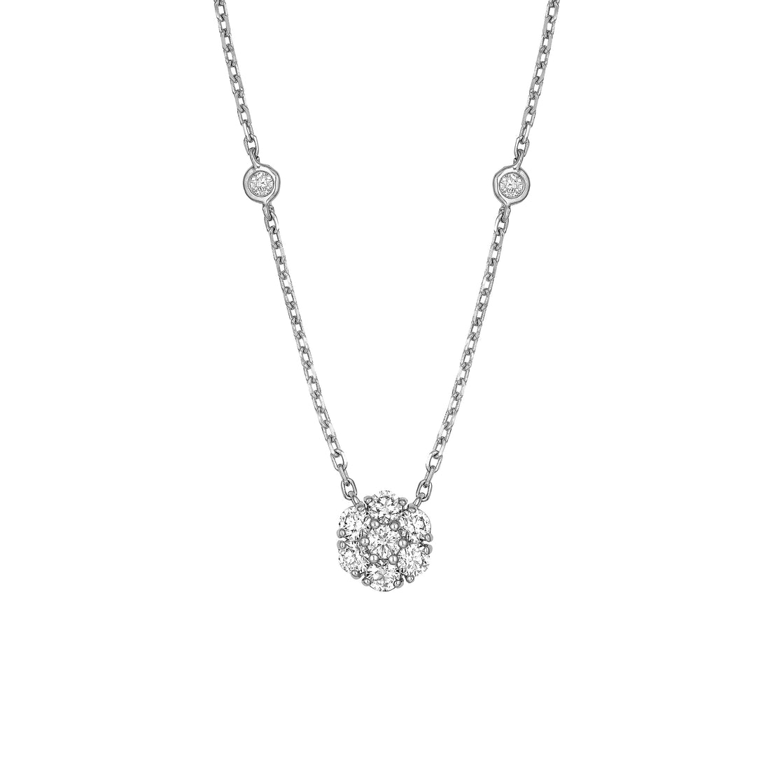 3/4tcw Diamond Cluster & Bezel Station Necklace