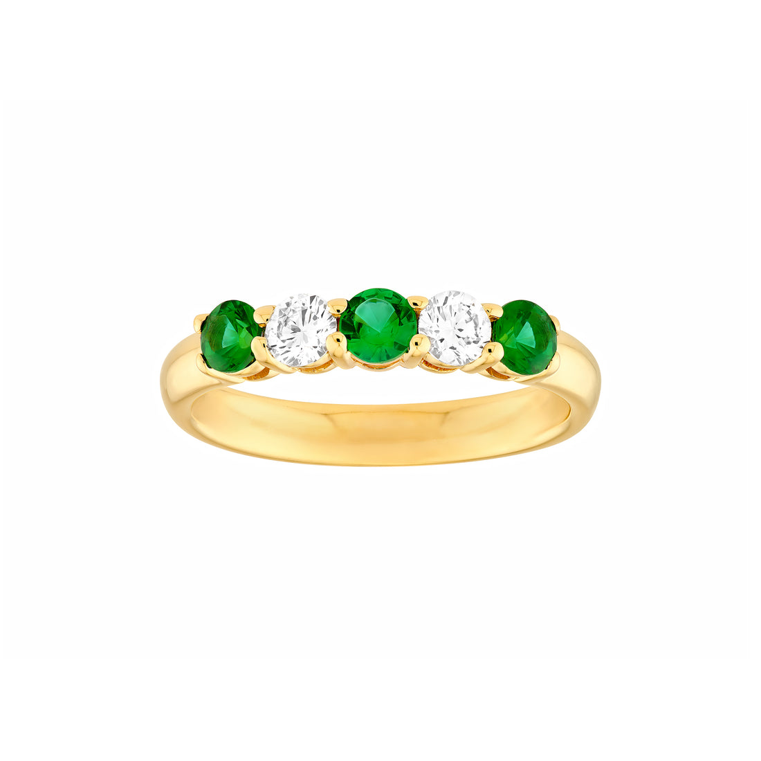 3.5mm Round Emerald & Diamond Ring - 5 Stone