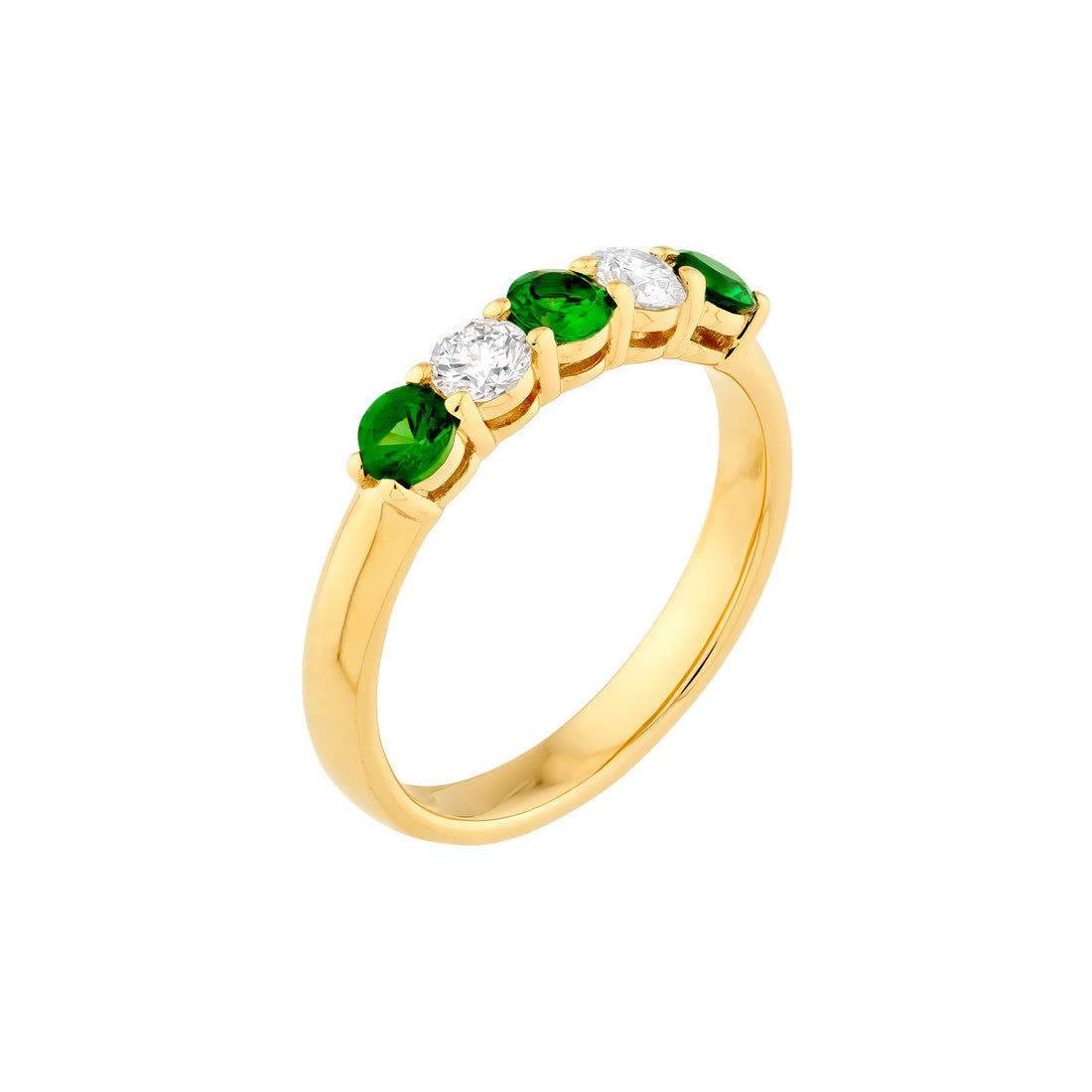 3.5mm Round Emerald & Diamond Ring - 5 Stone